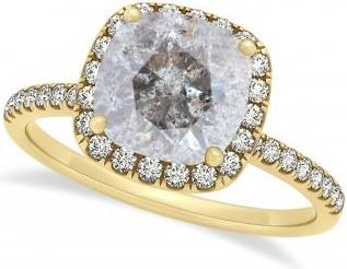 Allurez Cushion Salt & Pepper Diamond Halo Engagement Ring French Pave 18k Y. Gold 0.70ct