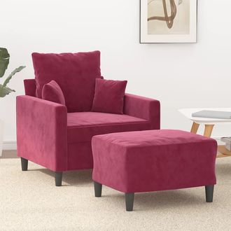vidaXL Vidaxl - Sill&oacute;n Con Taburete Terciopelo Rojo Tinto 60 Cm