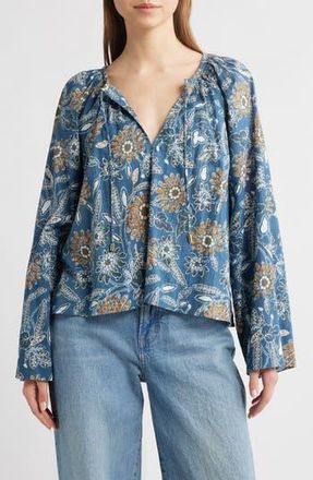 Cleobella Allison Print Tie Neck Organic Cotton Top in Magnolia Floral at Nordstrom Rack, Size X-Small
