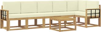 vidaXL Conjunto De Sof&aacute;s De Exterior 7 Uds. Blanco Y Crema Poli&eacute;ster Vidaxl