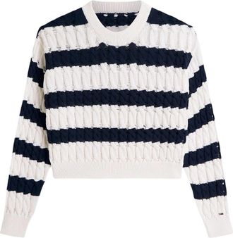 Tommy Jeans Gestreepte kabeltrui - Dames - Ronde hals truien - Veelkleurig - XS - Katoen - Truien & Vesten