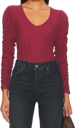 Nation Ltd Renee Shirred Sleeve V-Neck Top In Curtain Call