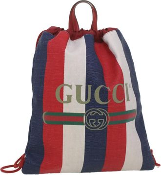 Gucci Logo Drawstring Backpack Striped Canvas Multicolour Canvas Backpack Bag (Pre-Owned)