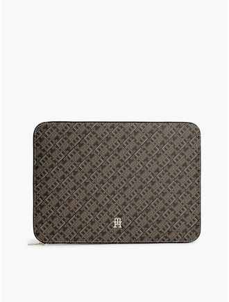 Tommy Hilfiger Womens Allover Monogram Print Laptop Pouch - Black Mix