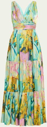 Kobi Halperin Britt Tiered Metallic Satin Maxi Dress