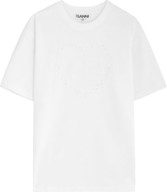 Ganni Logo-embroidered Cotton T-shirt - White - S (UK8-10 / S)