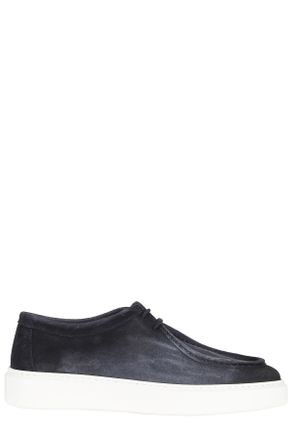 Doucal's Midnight Blue Sneaker Chukka Moc-Stitching Calfskin Suede Boots