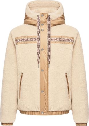 Moncler Moncler Geometric Trim Teddy Zip-up Hoodie, Men, Beige, Size: 3xl