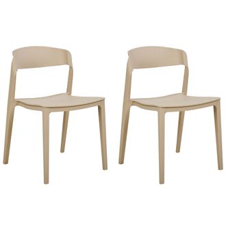 Beliani Conjunto De 2 Sillas De Pl&aacute;stico Apilables Sin Reposabrazos Tapas De Patas Sillas De Conferencia Dise&ntilde;o Moderno Comedor Beige Somers