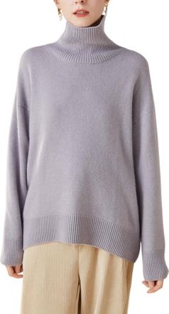 Dissa Women Cashmere Jumper Light Grey Stand Neck Sweater Long Sleeve Relaxed Cashmere Wool Thick Jumper Solid Color Ladies Sweater,One Size,ZSBR8306