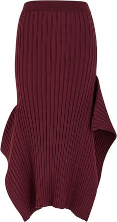 Stella McCartney Stella Mccartney Ribbed Asymmetric Knit Midi Skirt - Bordeaux - S (UK8-10 / S)