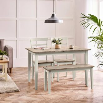 Furniturebox Salcombe Extending Light Grey Table with 2 Chairs & 1 Small Bench