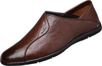 Generic Wedding Formal Shoes for Men Low Cut Flat Moccasins Without Lacing Slip On Loafers Square Toe Leather Shoe Block Heel Non Slip Shoewear for Casual Bus