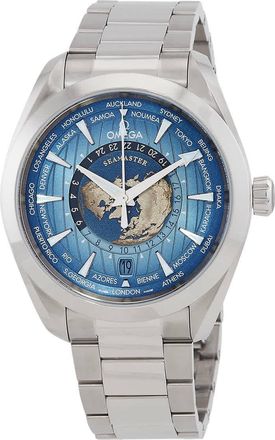 Omega Seamaster World Time GMT Automatic Chronometer Summer Blue Dial Mens Watch 220.10.43.22.03.002