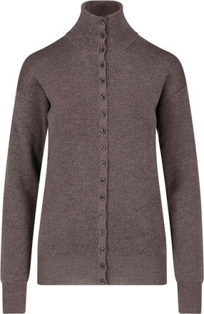 Christophe Lemaire Brown Wool Cardigan with High Collar and Button Closure