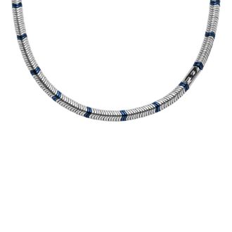 Diesel Mens Silver and Blue Hematite Beaded Necklace