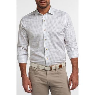 David Donahue Neat Geometric Print Sport Shirt in White/Sand at Nordstrom, Size Xx-Large