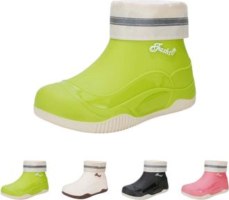 Generic Wellington Womens Plush Lined Rain Boots Waterproof, Anti-Slip Chelsea Rubber Booties, Ladies Ankle Snow Boots Winter Warm Outdoor Rain Shoes for Gard