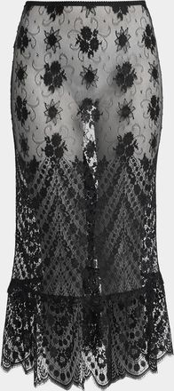 Dolce & Gabbana Sheer Chantilly Lace Ruffle Midi Skirt