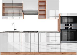 Vicco Mueble De Cocina Fame-line, Blanco Brillo Intenso/roble Dorado, 280 Cm, Et M&aacute;rmol