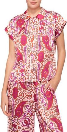 Melloday Satin Button-Up Shirt in Ivory Red Paisley at Nordstrom Rack, Size X-Small