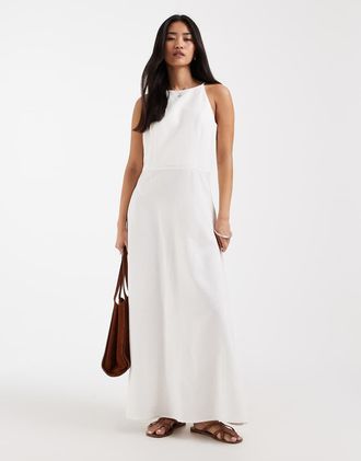 Only Vestito lungo senza maniche in misto lino bianco