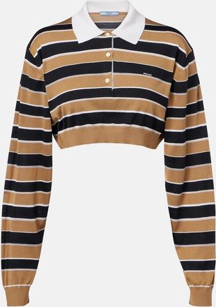 Prada Striped cropped silk polo shirt