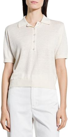Theory Semisheer Linen Blend Polo in Bone - Q3W at Nordstrom, Size Petite