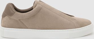 Reiss Taupe Brown Suede Slip-on Elasticated Trainers, 645