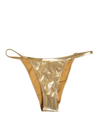 Dolce & Gabbana Gold-Tone Polyester Bikini Bottom Logo Womens Swimwear