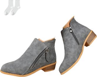 Generic Womens Ankle Boots in A Leather Look, Fashionable Ankle Boots with A Low Block Heel And Side Zipper, Comfortable Boots with A Round Toe for Everyday W