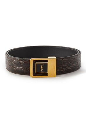 Saint Laurent 3cm Logo-Embellished Croc-Effect Leather Belt