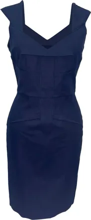 Roland Mouret V-Neck Mini Dress in Navy Blue Cotton