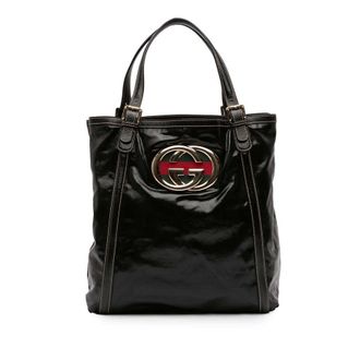 Gucci Pre-owned Gucci Patent Dialux Britt Web Tote 162447 213317