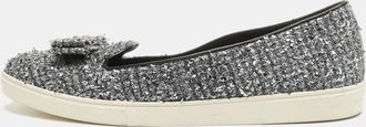 Ferragamo Silver Tweed Bow Slip On Sneakers