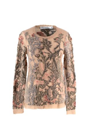 Dior Beige Floral Mohair Blend Jumper Size XS