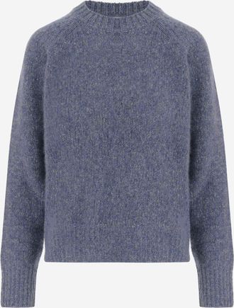 Allude Navy Crew Neck Knit Pattern Cashmere Sweater
