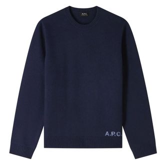 A.P.C. Round-neck Knitwear, male, Blue, Size: XL Edward Pullover Sweater
