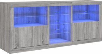 vidaXL Aparador Con Luces Led Gris Sonoma 181,5x37x67 Cm Vidaxl