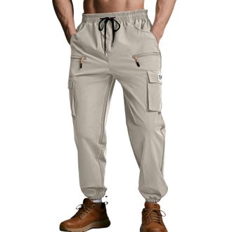 Generic Cargo Trousers for Men UK Loose Fit High Street Work Trousers New Multi-Pocket Casual Hip Hop Daily Gym Cargo Pants Khaki