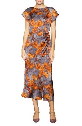 Melloday Floral Print Cap Sleeve Dress in Grey/Rust Abstract at Nordstrom Rack, Size X-Small