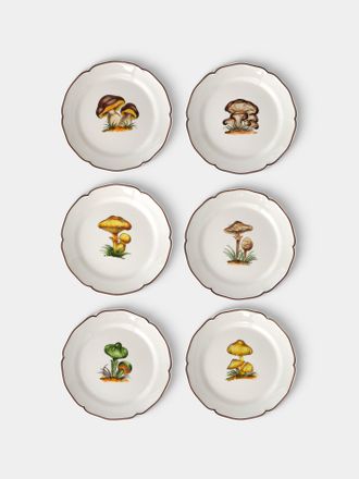 Este Ceramiche Porcellane Bristol Mushrooms Hand-Painted Ceramic Dessert Plates - 8in/21cm (Set of 6)