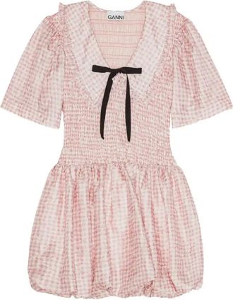 Ganni Ruffled Smocked Mini Dress - Womens - Fabric