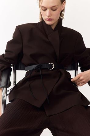 H&M Belted Blazer in Dark Brown at Nordstrom, Size X-Small