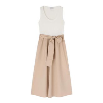 Motivi Jurk met uitlopende rok van popeline met strik in de taille - Dames - Casual kleedjes - Beige - 2XS - Katoen - Kleedjes