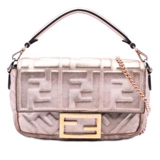 Fendi Pre-owned Fendi Mini Zucca Embossed Metallic Leather Baguette Satchel Ladies MASI39IMKOH76C7J