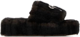 Balenciaga Brown Solid Furry Slides