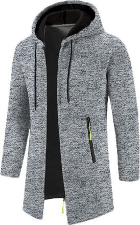 Generic Mens Fleece Lined Long Jumper Full Zip Knitted Hoodies Thick Hooded Cardigans Coat Fleece Lined Sweaters Winter Causal Warm Knitwear with Zipper Pocke