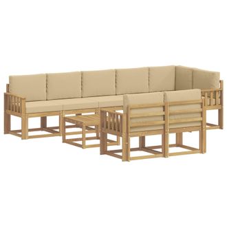 vidaXL Conjunto De Sof&aacute;s De Exterior Con Coj&iacute;n 9 Pcs Y Beige Poli&eacute;ster Vidaxl
