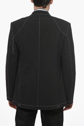 Off-white Blazer Doppiopetto in Misto Lana con Cuciture a Vista Off-White
